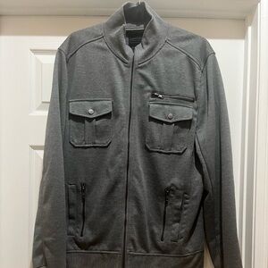 Twentyone Men Gray Front Zip Cargo Utility Jacket Jersey Knit Coat XL Pockets